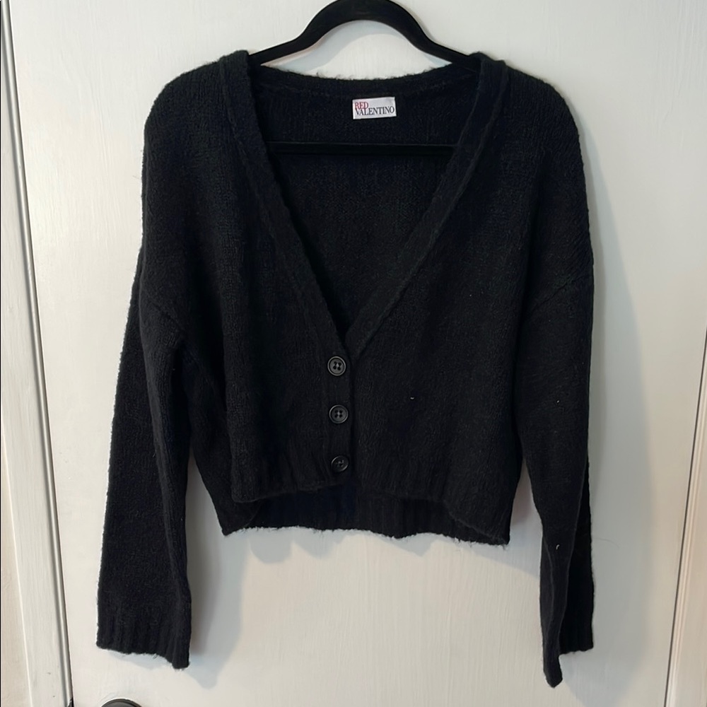 RED Valentino Black Knit Cropped Cardigan
